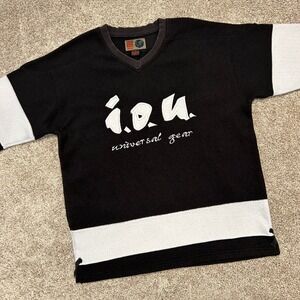 Vintage IOU Universal‎ Gear Fleece V-Neck Pullover Embroidered Men Medium 90s